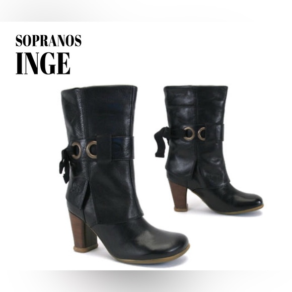John Fluevog Shoes - Fluevog VINTAGE LIKE NEW Sopranos Inge black mid-calf ribbon apron boot -9.5/10